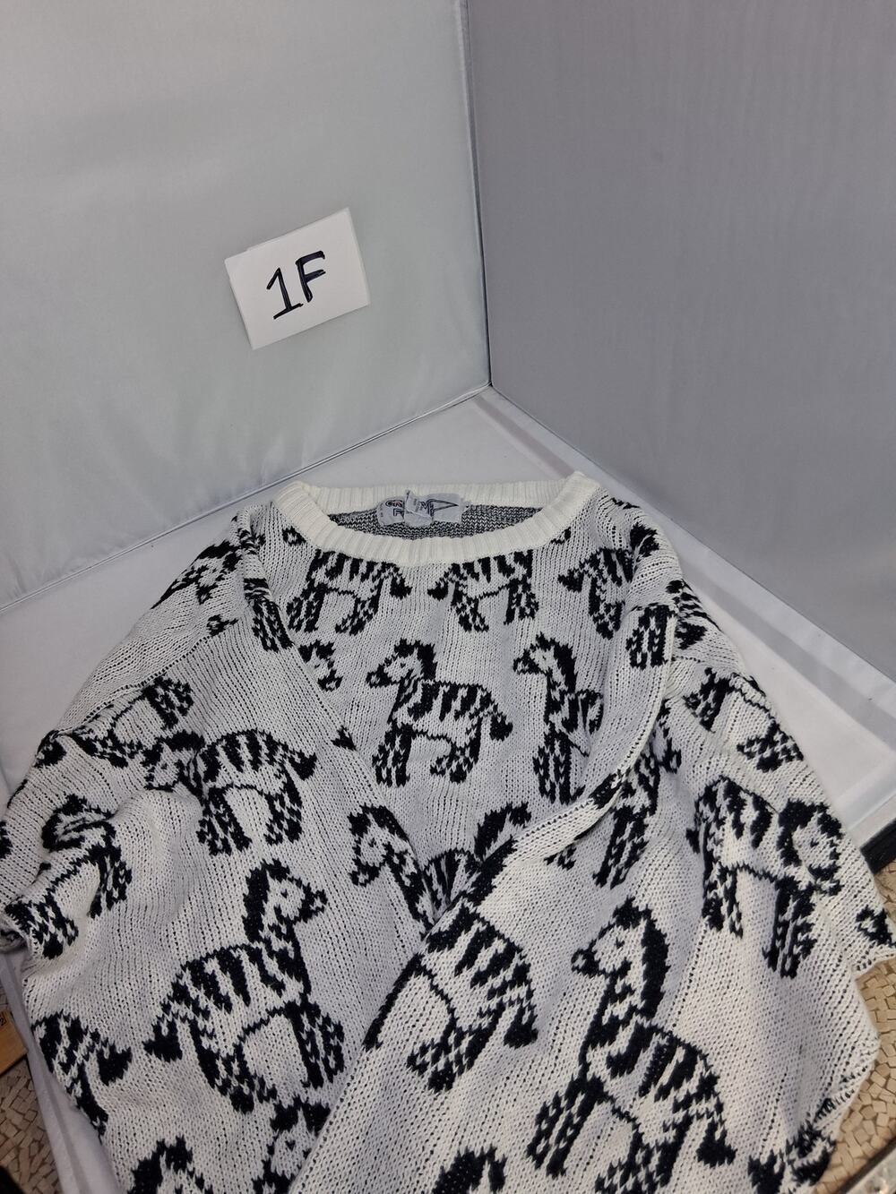 1F Vintage Creative Force Zebra Sweater Made in Hong Kong Medium